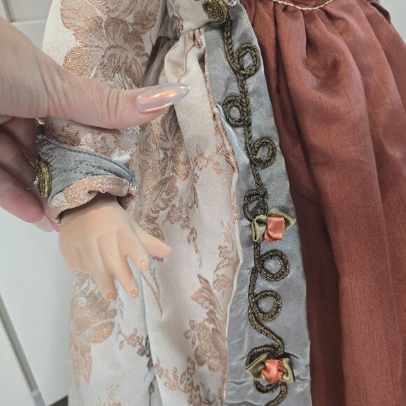 William Tung Porcelain Victorian Doll With Ornate Gown & Detailed Embroidery 32" - Picture 6 of 8